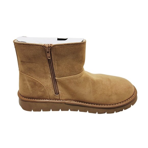 Womens Tan Suede Ankle Boots With Side Zipper Closure & Faux Fur Lining Size 10 - Picture 7 of 9